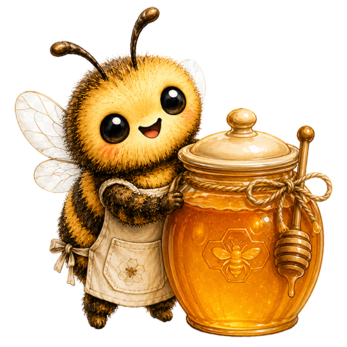 Mel the Bee with a honey pot